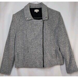 LOFT Knit Moto Jacket XL Gray Marled Asymmetrical Zipper Lined Pockets